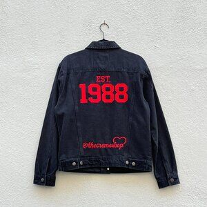 The Creme Shop Men's Black Cotton Denim Trucker Bomber Jacket Medium